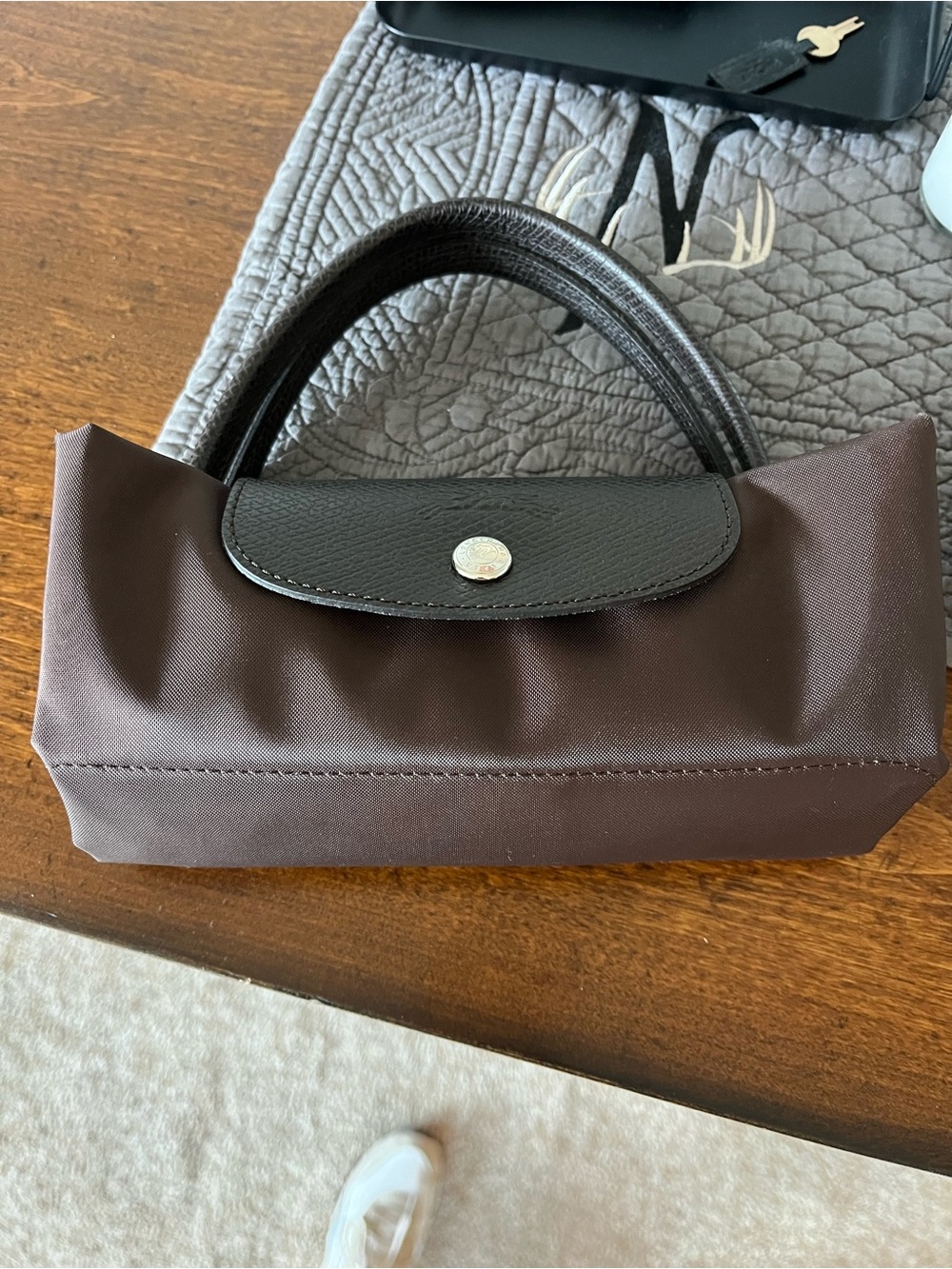 Longchamp Le Pliage Small Top-Handle Tote in Brown w/silver hardware Great! - Picture 16 of 16